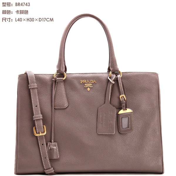 2014 Prada grainy calfskin tote bag BR4743 khaki for sale